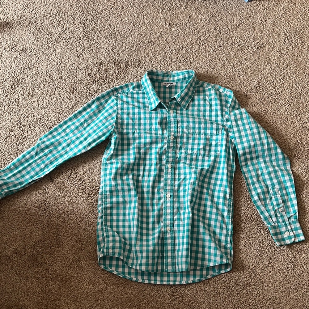 Blue and White checkered button down shirt